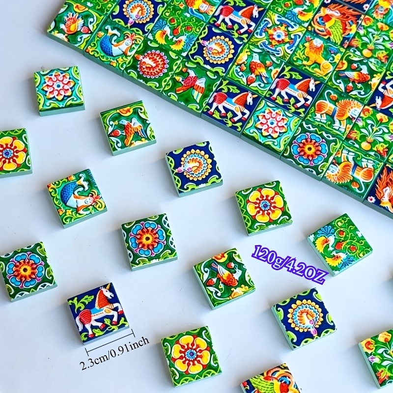 TEMU 120/220g Multi-style Vintage Painted Mosaic Glass Decorative Tiles, Fusible Glass Supplies. Suitable For Various Diy Craft Materials, Unique