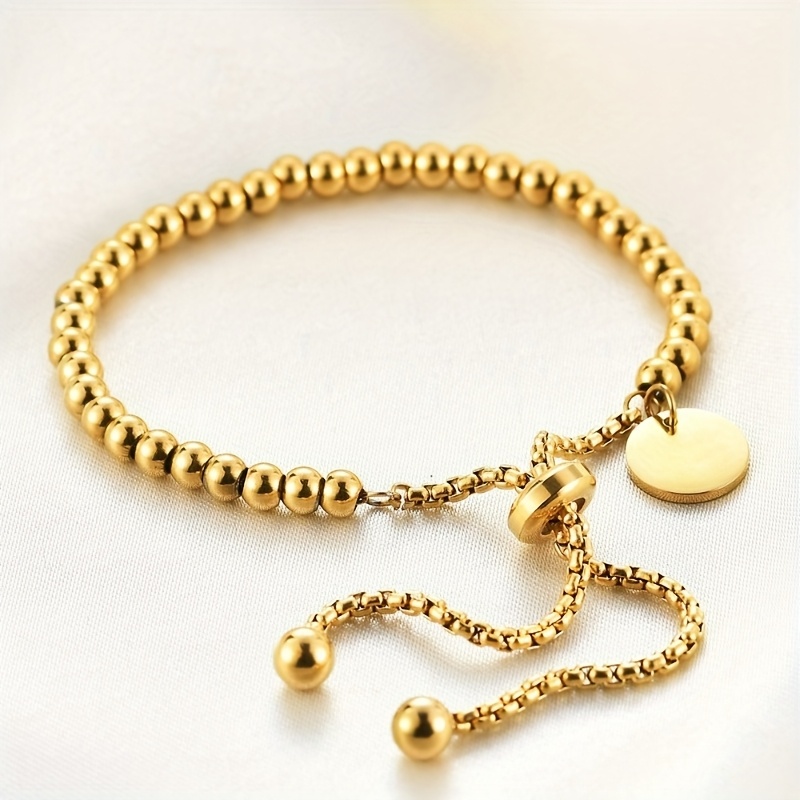 E-shop 1 Stück Minimalistisches Rundes Anhänger Armband mit Verstellbarem Durchzug, 18K Goldbeschichtet, Einfacher Leichter Luxus, Trendiges