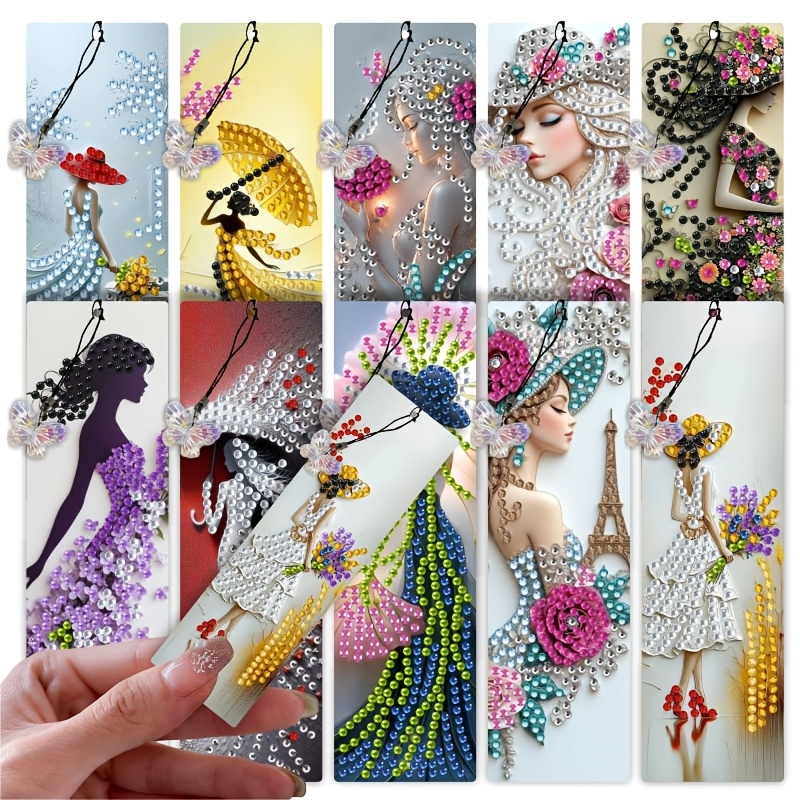 TEMU Lot de 10 marque-pages DIY beauté diamant de style français | Accessoires de page à scintillants appliqués à | Marque-pages DIY à irréguliers de