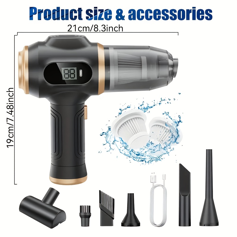 Handheld Electronic Vacuum Cleaner with Super Suction, Featuring a Digital Display, High-Efficiency Design, And Multiple Crevice Tools, Ideal for Cleaning Homes, Dusting Floors, And Tidying Car Interiors