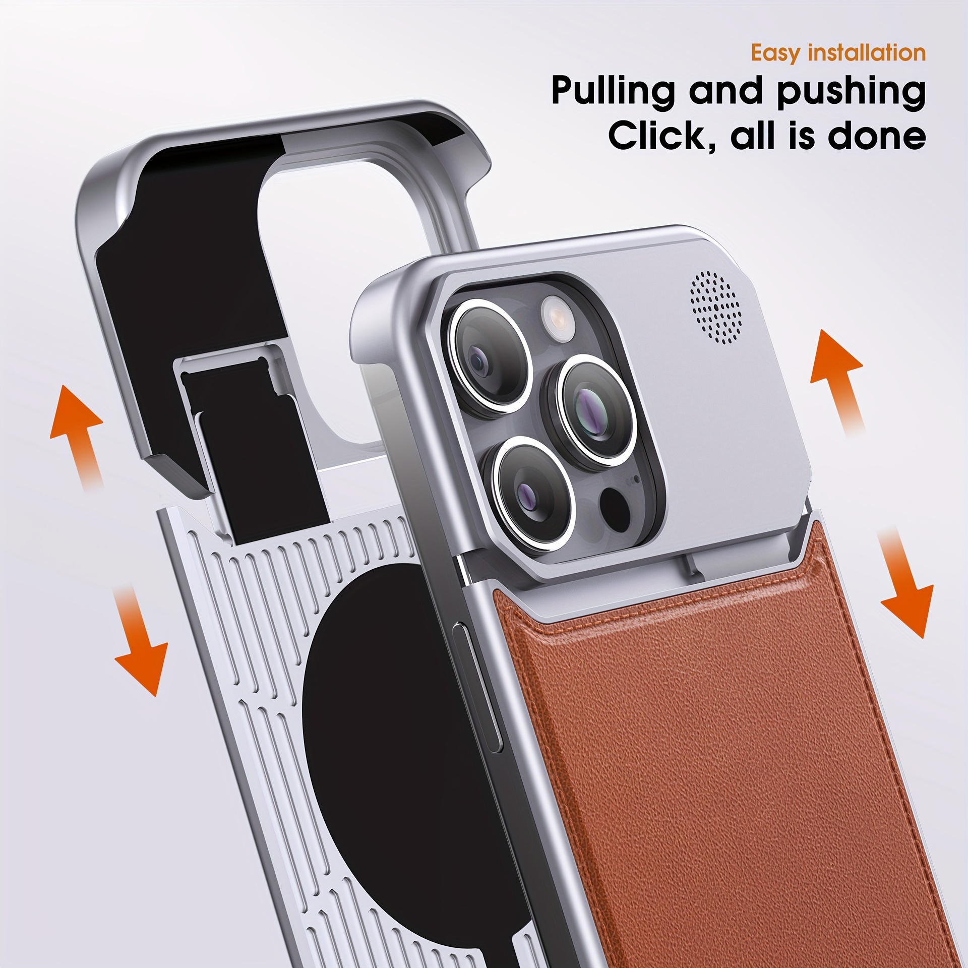Suitable for Iphone 15 Pro Max, with Magnetic Suction Function, Built-In Aromatherapy Aluminum Alloy Leather Protective Cover,  Mobile Phone Case_voghion.com