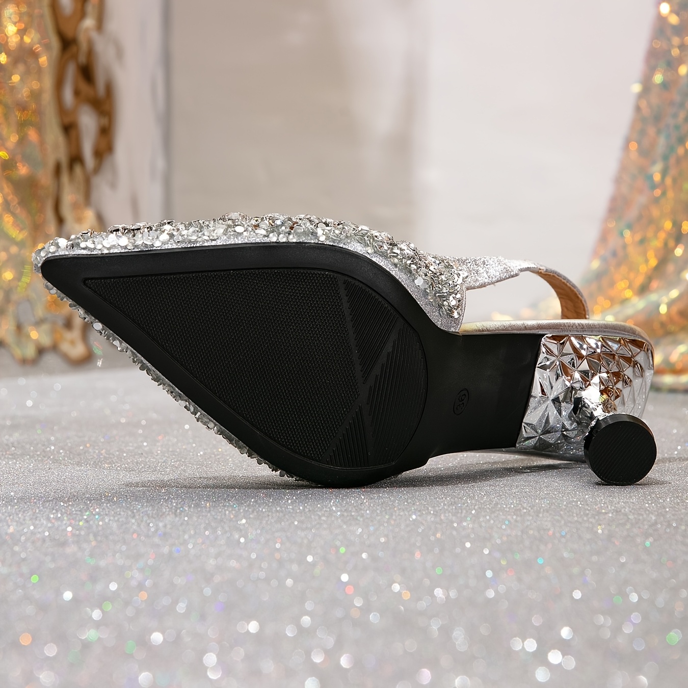 elegant womens pointed toe high heel sandals with sparkling   embellishments ankle strap solid color tpu sole synthetic upper   closure   fashionable high heels for date party wedding and festive events   sparkling embellishments synthetic upper high heel sandals Product details 3