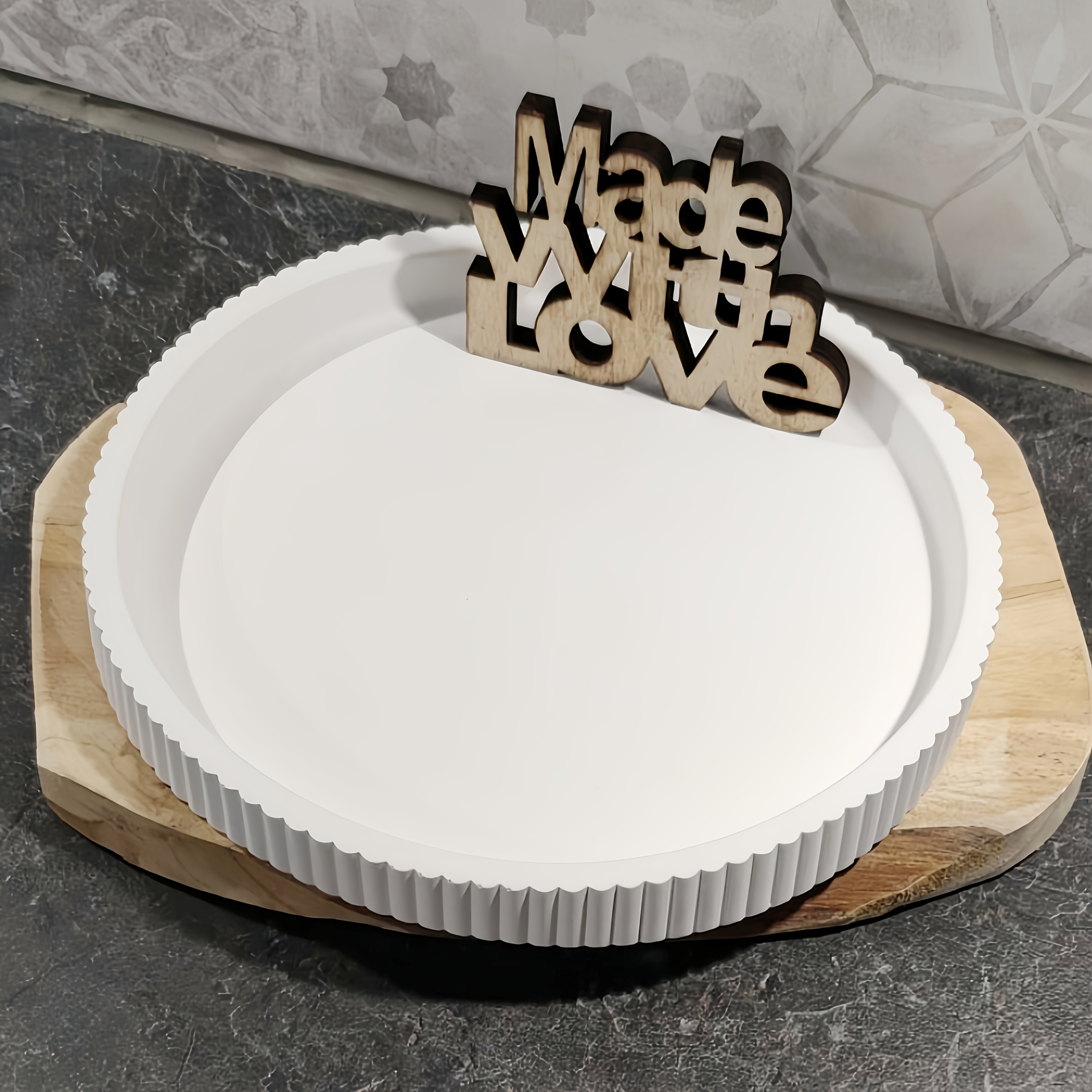 

1pc Silicone Tray Mold 22.5cm - Round Groove Pattern - Handmade Resin Casting Mold For Decorative Plate, Home Decor Crafting