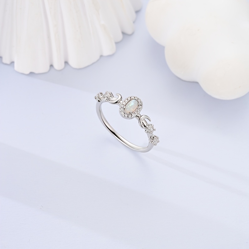 Women's S925 Sterling Silver Shining Star and Moon Ring
