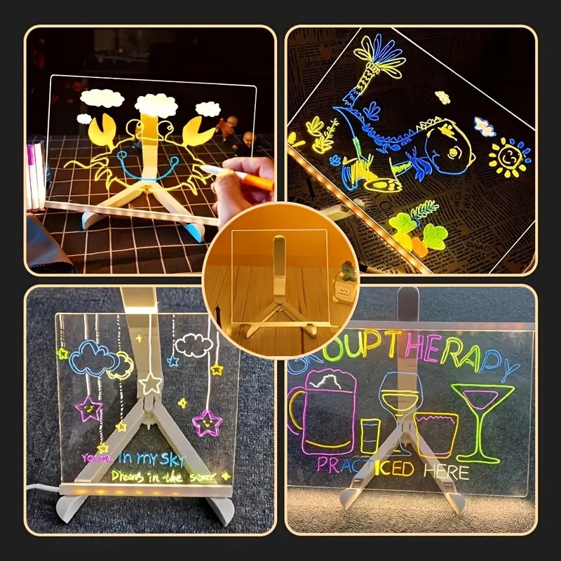 LED Illuminated Acrylic Message Board, Erasable Writing & Drawing Board for Home Decor, Art Projects, USB Powered, Decorative Lighting | Colorful Writing Tool, Christmas Bulletin Board Decorations