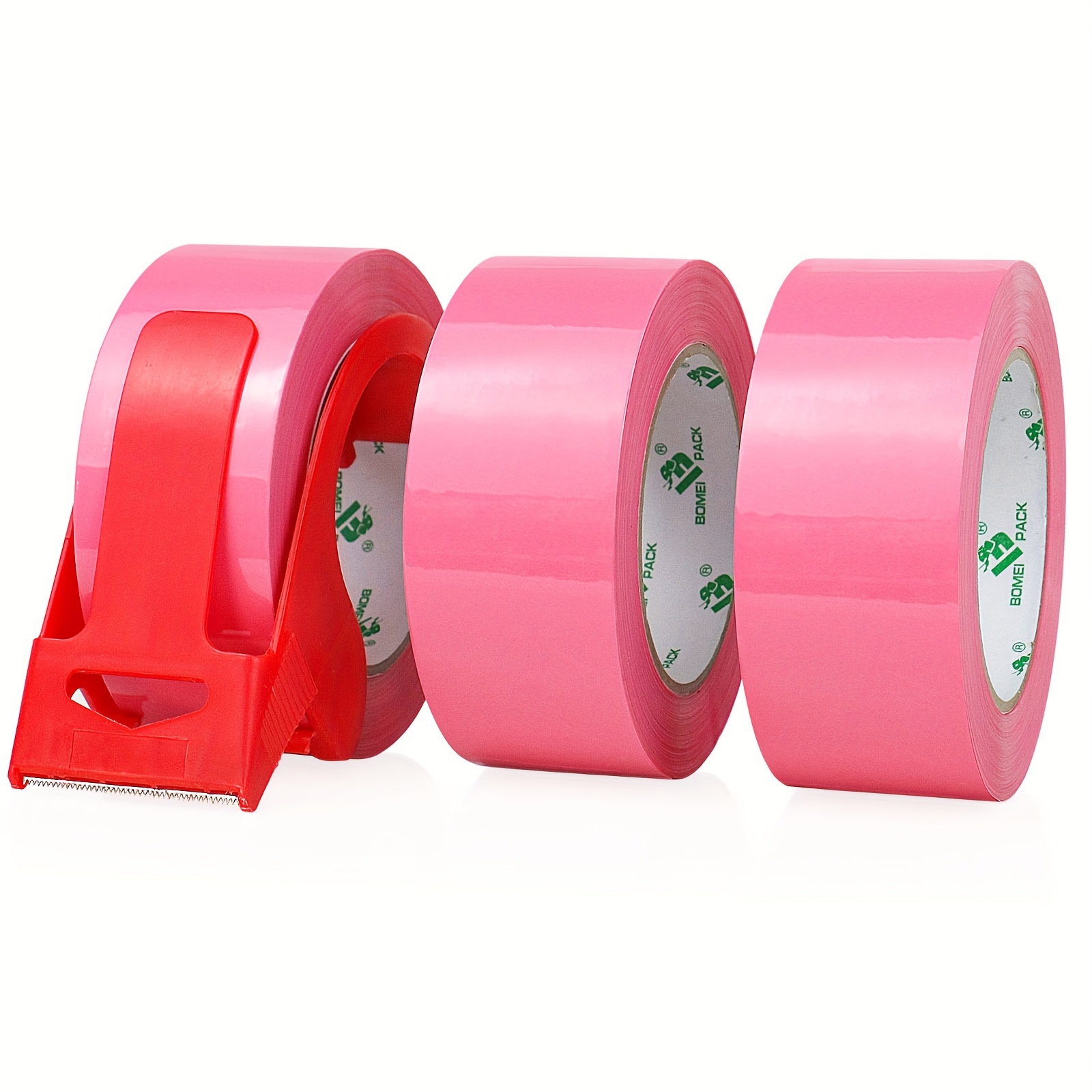 

3pcs Pack Packing Tape - Waterproof, Heavy-duty, 1.88" X 50 Yards, Pink, Pp Material, With Cutter, For School, Office, Home, Factory Packaging / Sealing / Moving, Adhesive Tape