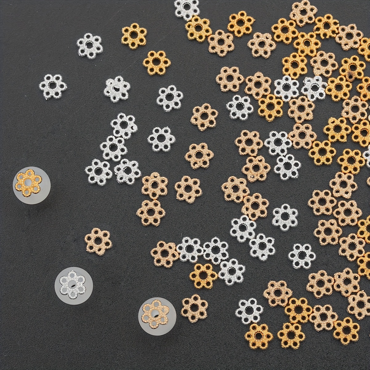 

200pcs Alloy Flower Bead Caps, Round Flower End Caps, Spacer Beads, Jump Rings For Making, Earrings, Pendants, Necklaces, Bracelets Accessories