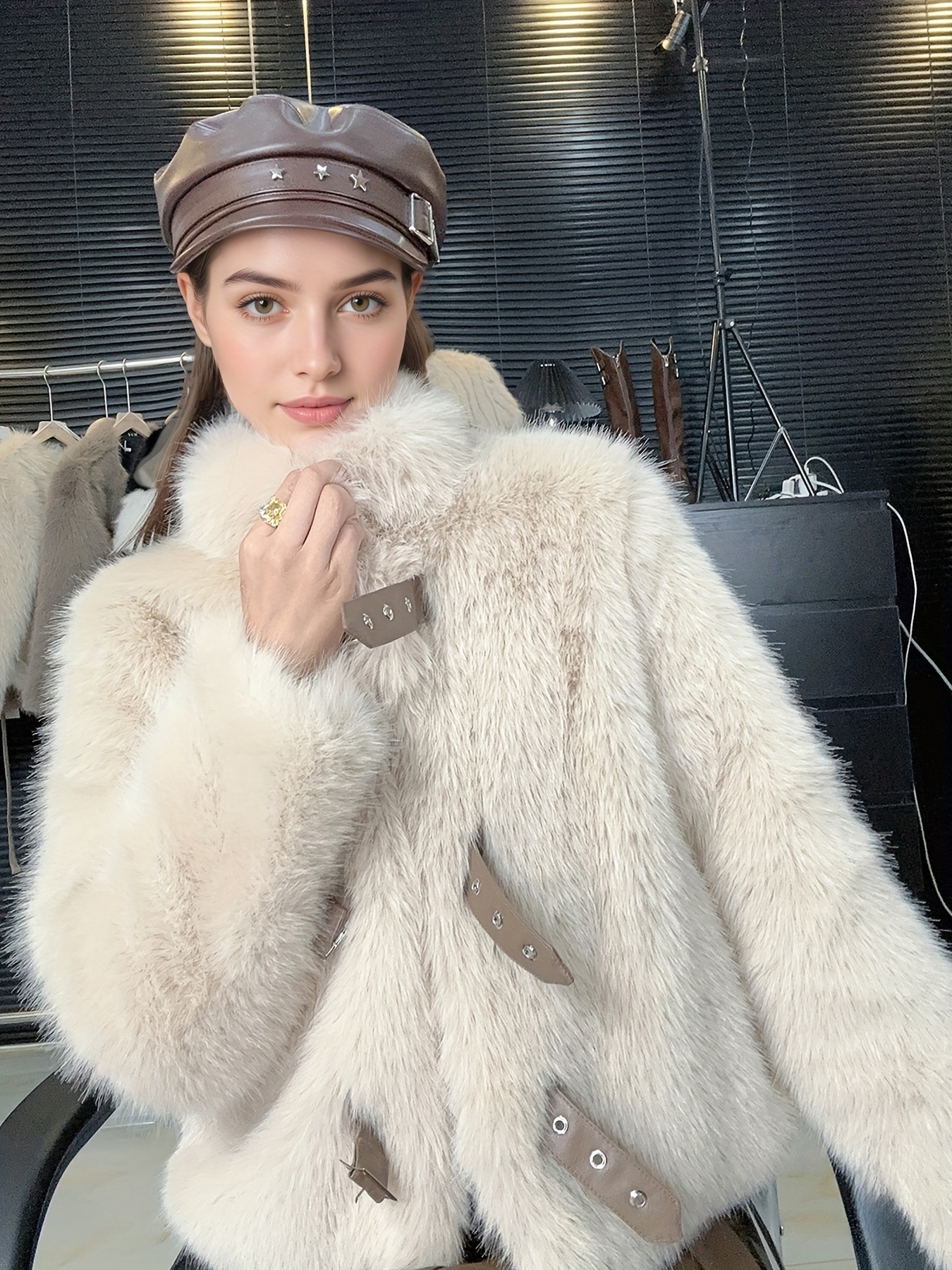 invernale da donna Elegante giacca a texture di pelliccia  ultra-spessa, abbigliamento esterno chic per abiti formali e quotidiani 