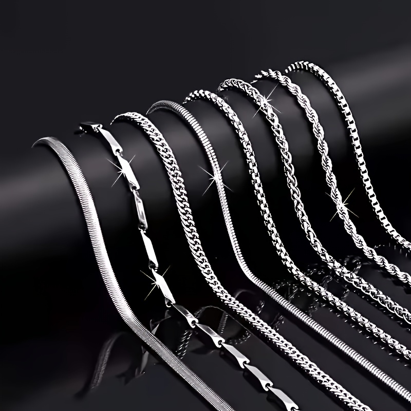 TEMU 8pcs Fashion 304 304 Stainless Steel Hip-hop Cuban Link Necklace Set - Men's Fashion Easy, Perfect Gift For . Men's 304 304 Stainless Steel