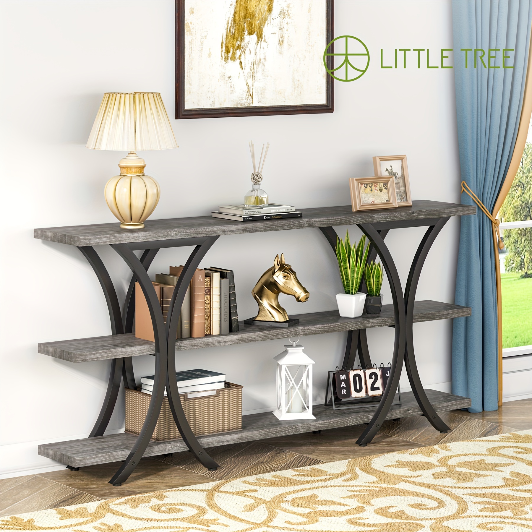 

Little Tree 70.8 Inch Narrow Console Table, Long Sofa Table Entry Table With 3 Tier Storage Shelves For Entryway Hallway Living Room