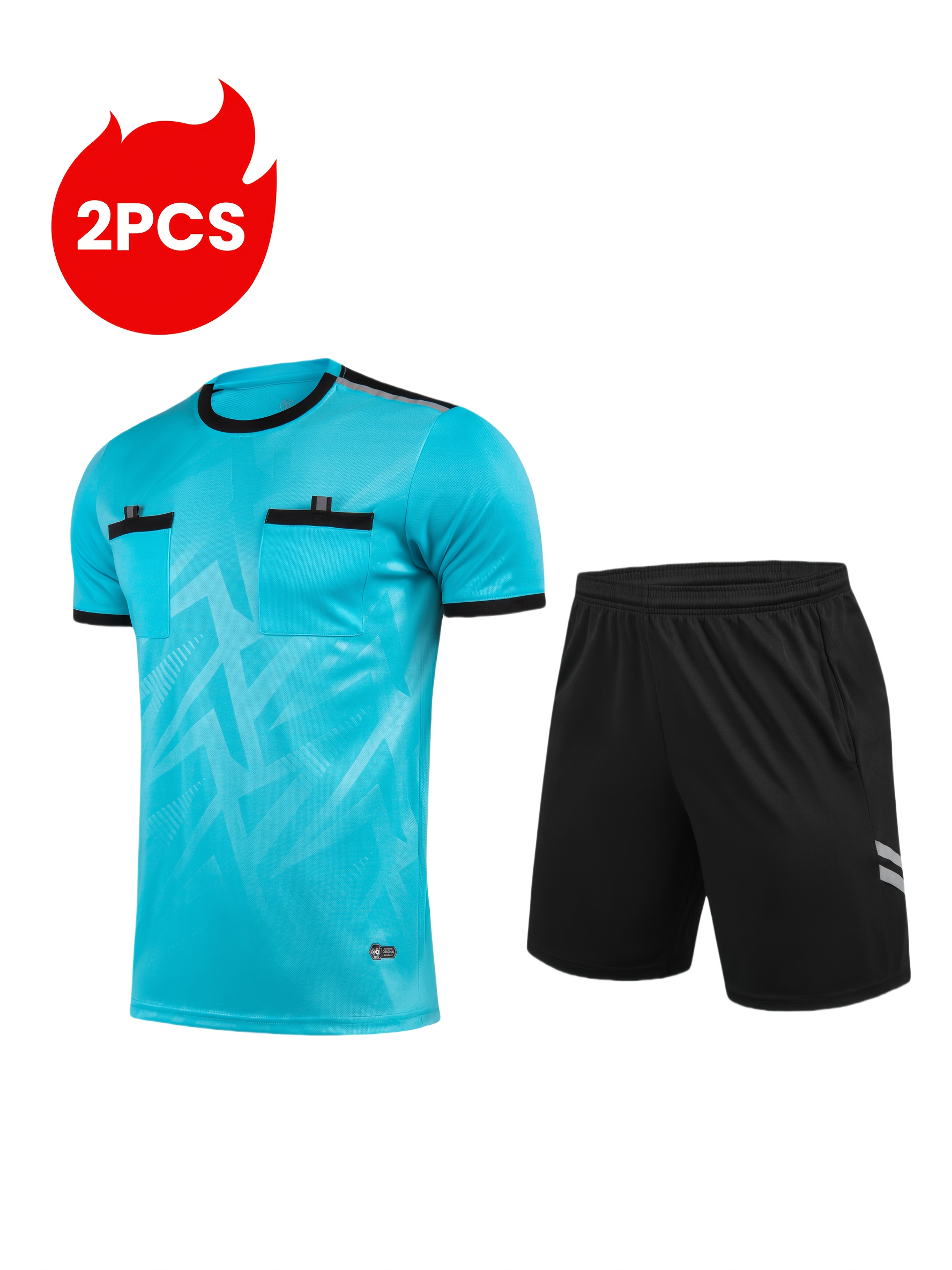 2pcs sports referee suit football volleyball table tennis etc comfortable training running pocket shirt breathable short sleeve t shirt quick dry athletic shorts with elastic waistband and pockets