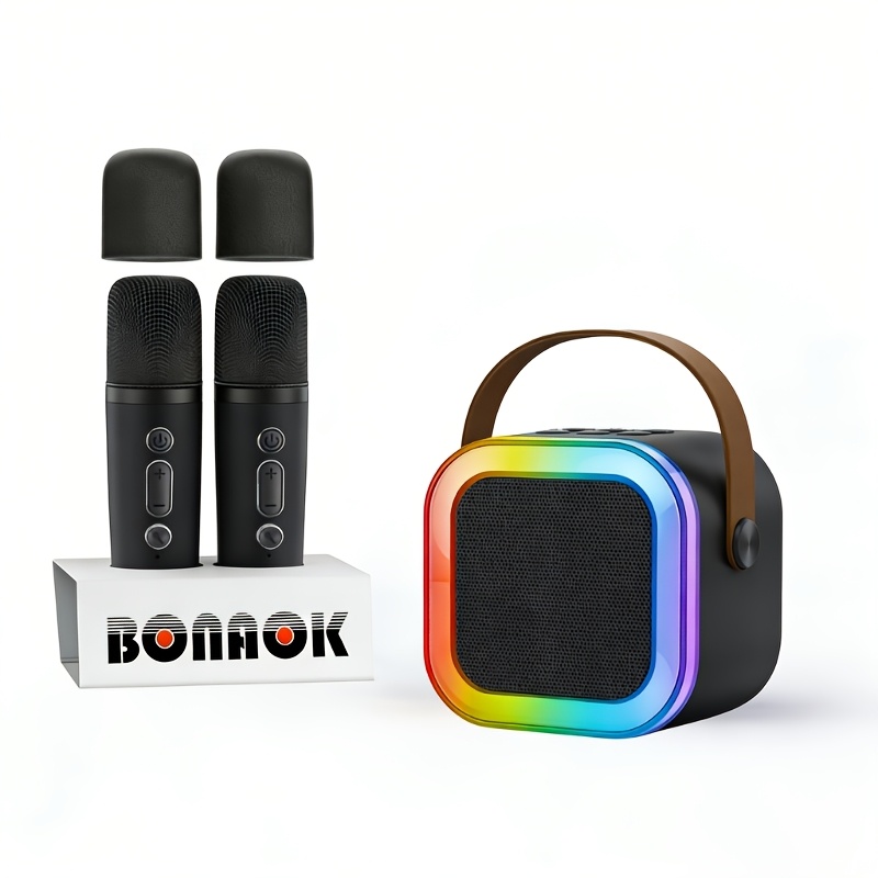 TEMU BONAOK Mini Machine de Karaoké pour Enfants, avec 2 Microphones Fil, Haut-parleurs Portables pour Enfants et Adultes, Jouet Interactif Double