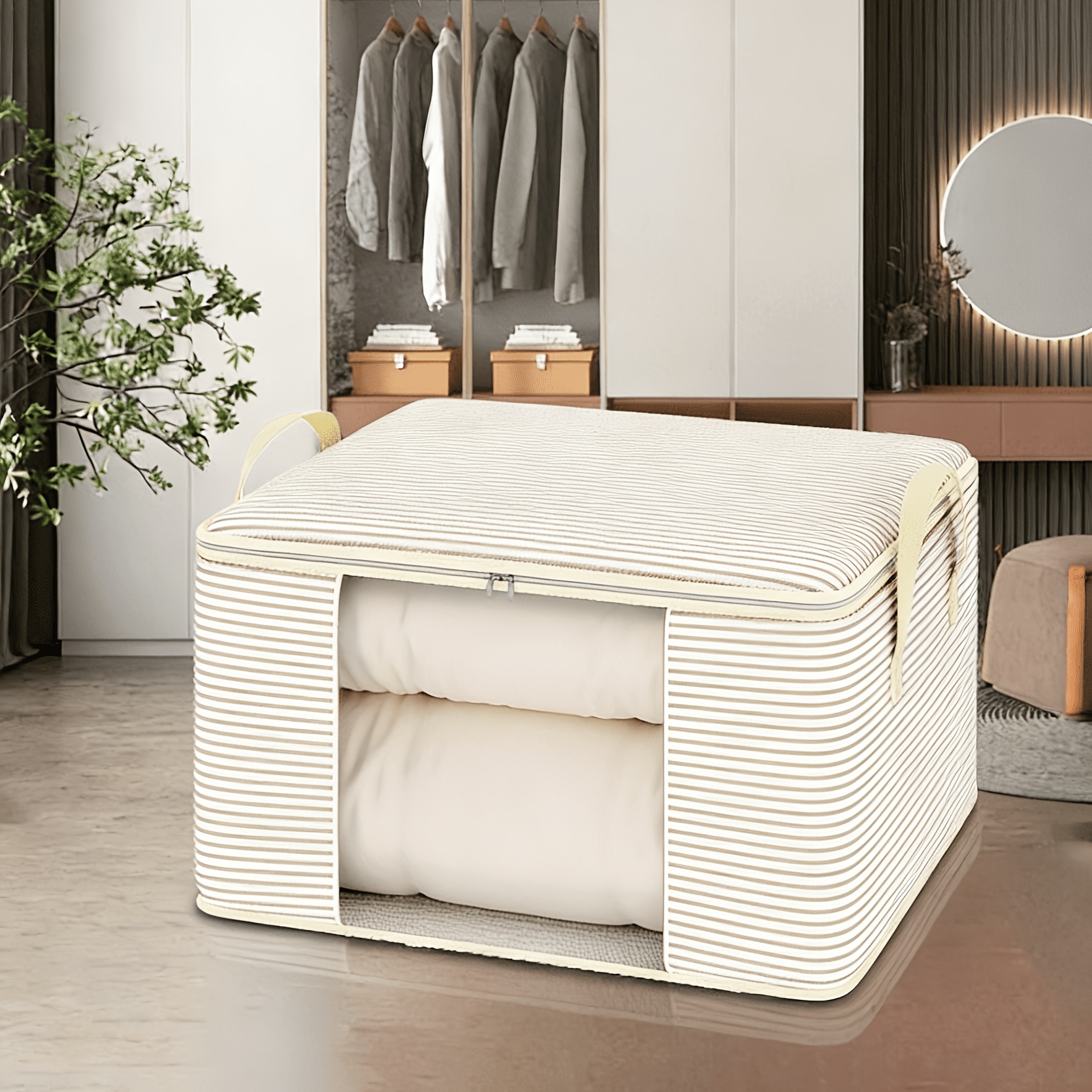 TEMU A Striped Visual Quilt Storage Bag, A Large-capacity Household Storage Solution For Clothes And Quilts, A Must-have For Moving And Packing, And