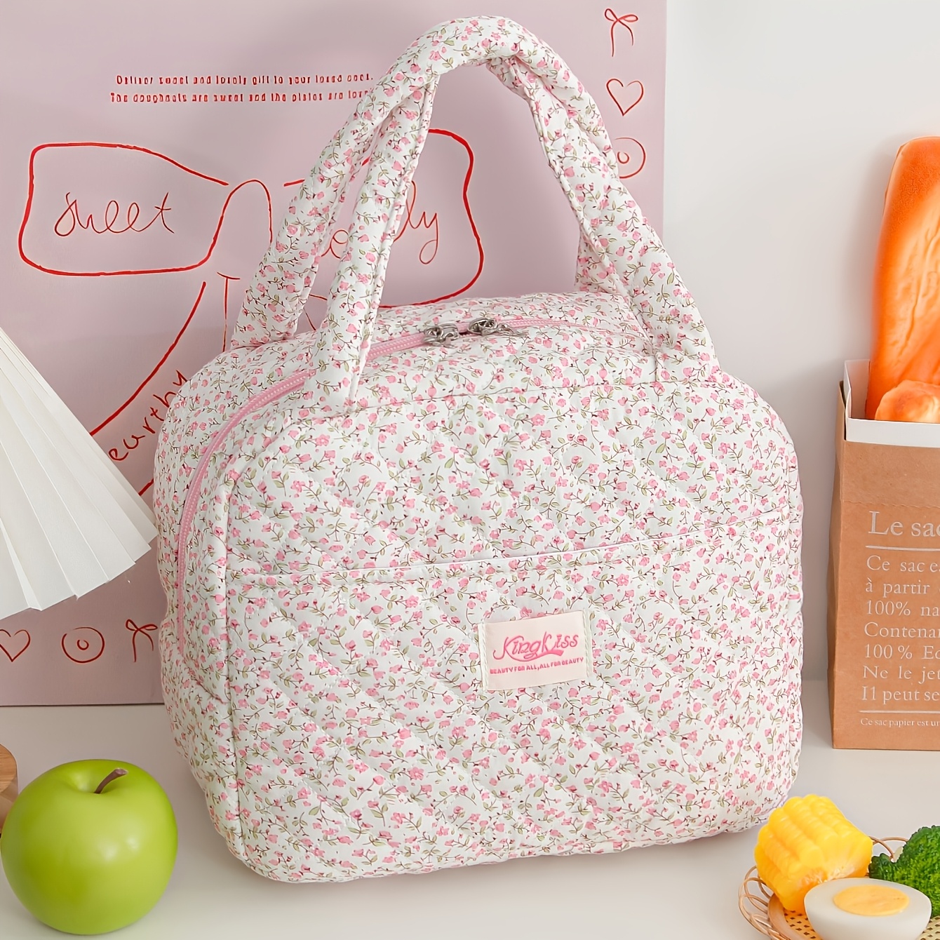 TEMU Kingkiss & Lunch Bag With Compartments - Large Capacity Foldable Picnic Bag Suitable For,, - Lunchbox Holder With Carry Handle (multicolor),