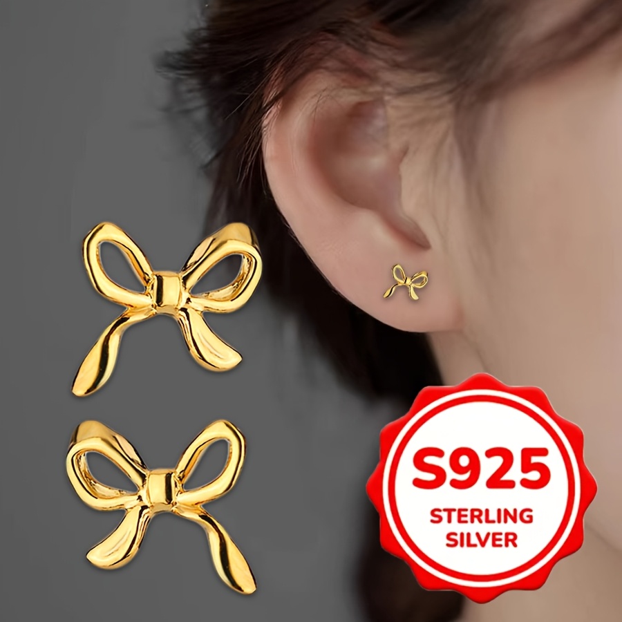 

A Lovely Present For Women, Dainty Bow-shaped Stud Earrings Are Hypoallergenic 925 Sterling Silver (0.6 Grams, 0.021 Ounces).