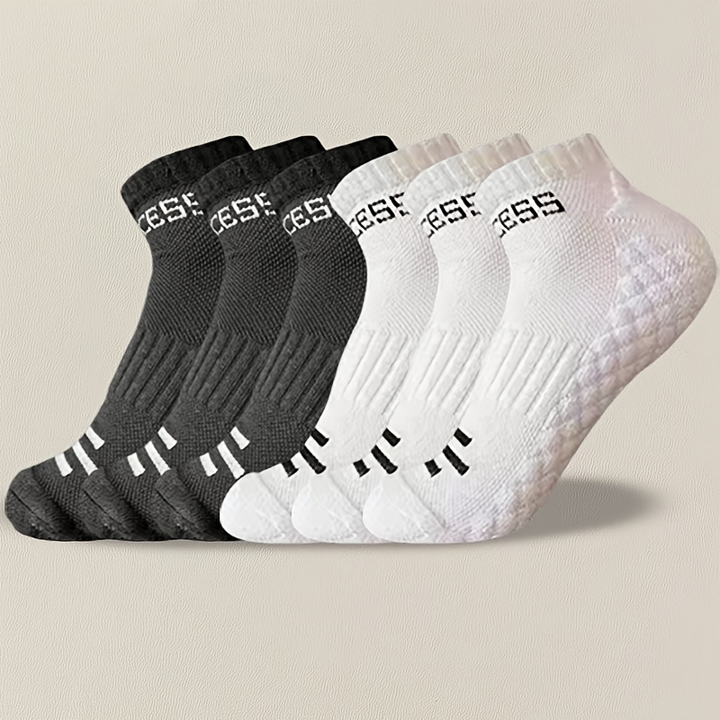 TEMU 6 Pairs Ncdate Unisex Breathable Socks - Soft Polyester Blend With Anti-slip Grip, Moisture-wicking, Black & White For Outdoor & Daily Wear -