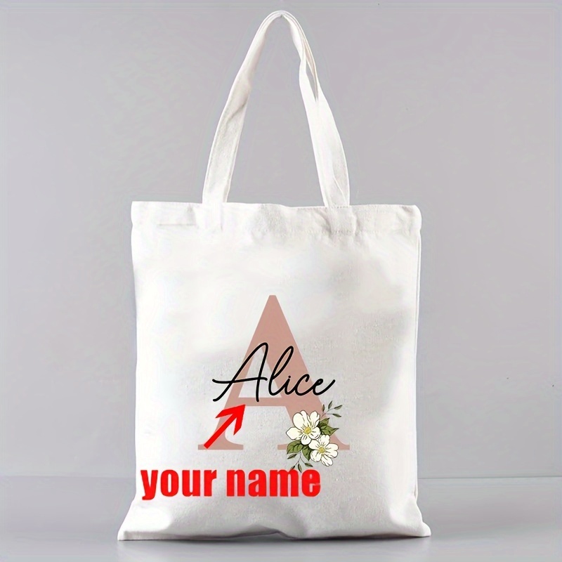 

1pc Custom Name Canvas Tote Bag Large Capacity Foldable Supermarket Shopping Bag For Women Shopper Personalized Handbags