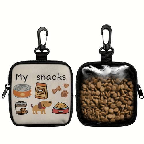 1 print snack bag with hook zipper pet training set for puppy training dog food storage and outdoor durable polyester cute dog owners dog treat pouch dog walking essentials secure