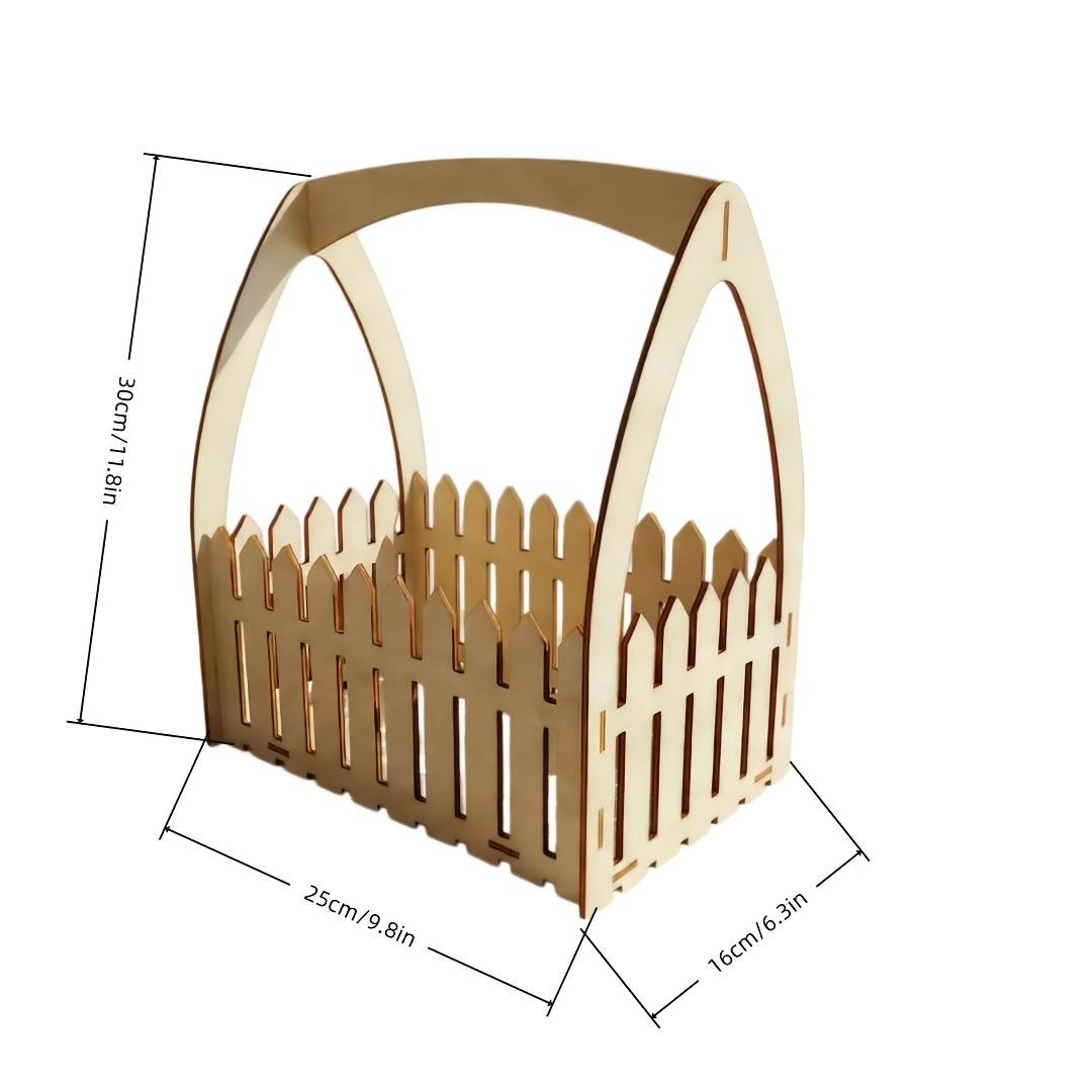 Image of 1pc Wooden Gift Basket With Picket Fence Design| Wedding Storage Basket Suitable For Birthday And Holiday Gift Packaging