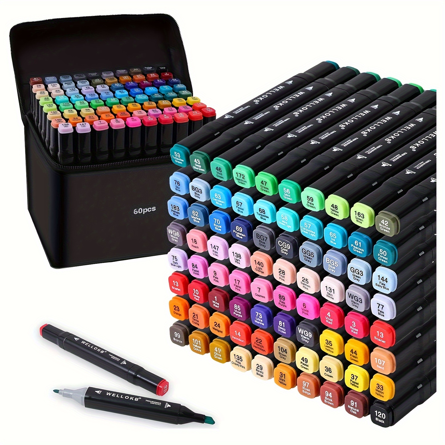 TEMU Dual-tip Marker Set, 60/80 Colors - Artists & Students, Cute College-style Sketching Pens, Ideal Mother's Day Gift