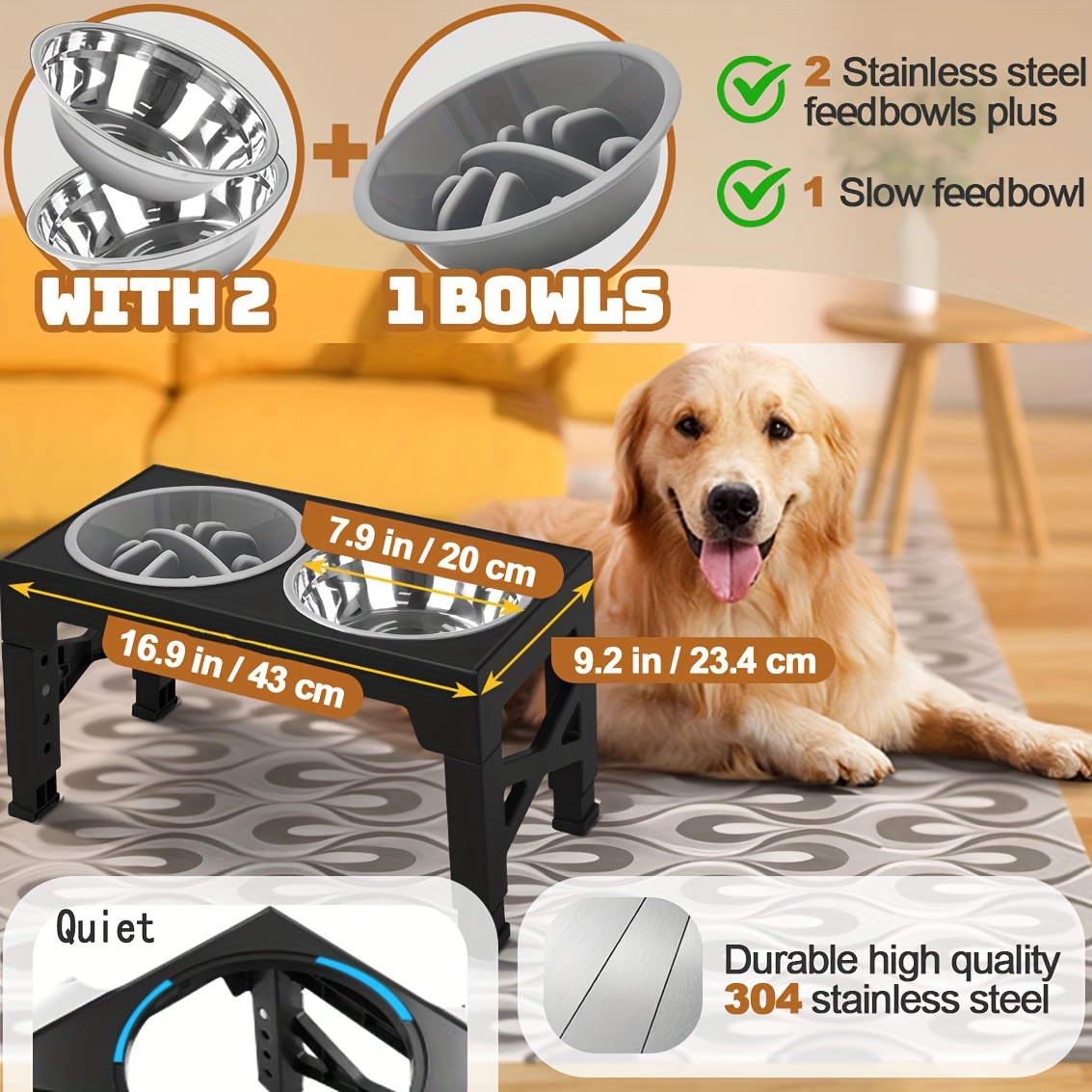 

Elevated Dog Bowls, Dog Feeder Station With 2 Stainless Steel Bowls &1 Slow Feeder Dog Bowls, 5 Heights Adjustable Raised Dog Bowls Stand For Small Medium Large Dogs