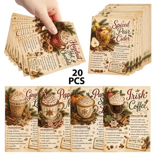 20pcs vintage christmas hot drink recipe note cards 2 5 x 3 5 inch beverage cards with latte cider punch recipes for kitchen bar decor for home baking class supplies