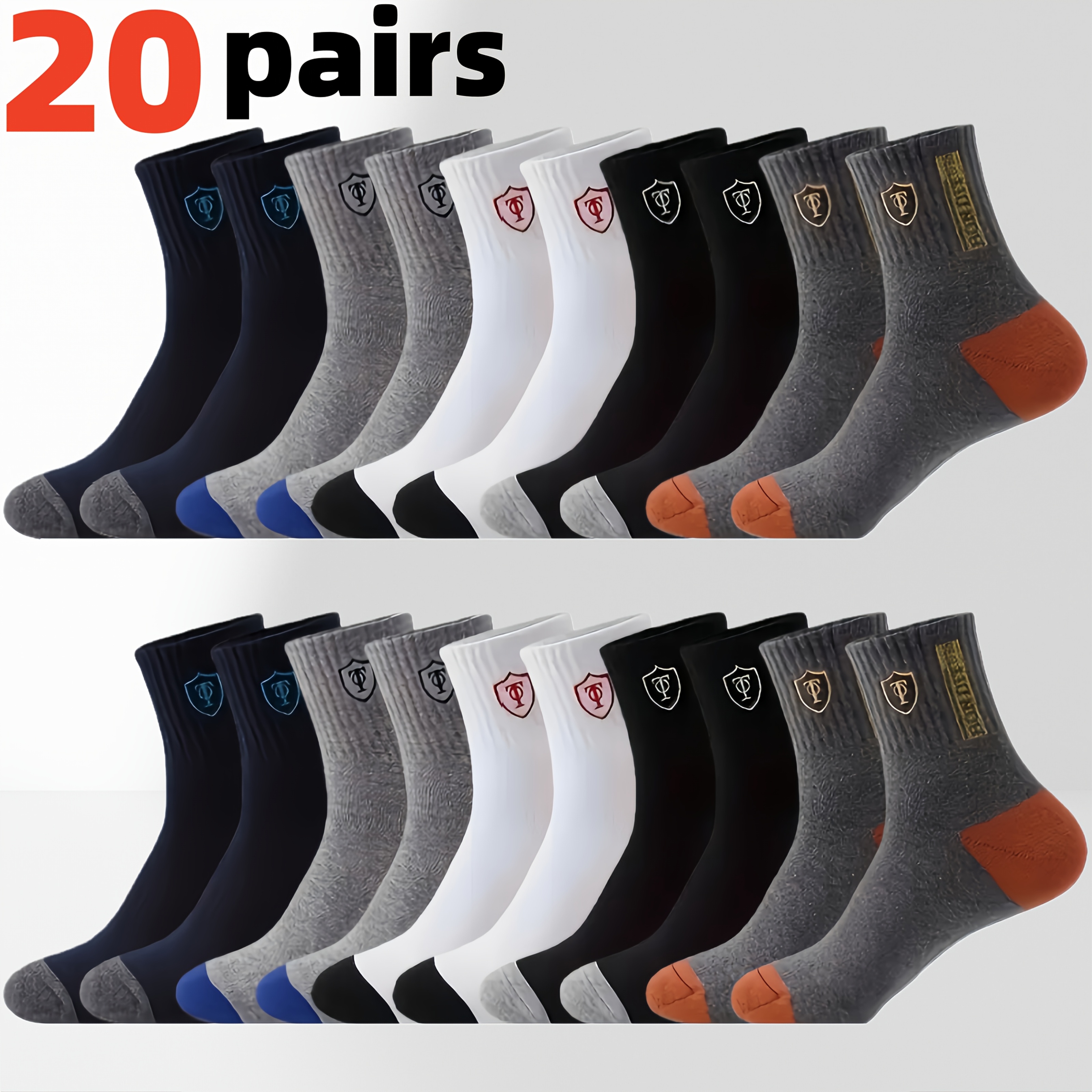 TEMU 40-pack Of 20 Pairs Of 168 Knit Sports Socks, Men's Socks, Women's Socks, Socks, Mid-calf Socks, Athletic Socks, Casual Socks, Breathable Socks,