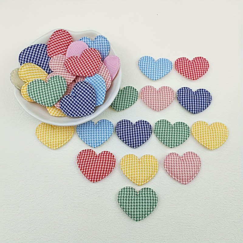 

60pcs Assorted Handmade Heart Appliques With Padding For Hairpins, Headwear & Crafts - 3.5cm Sewing And Knitting Accessories