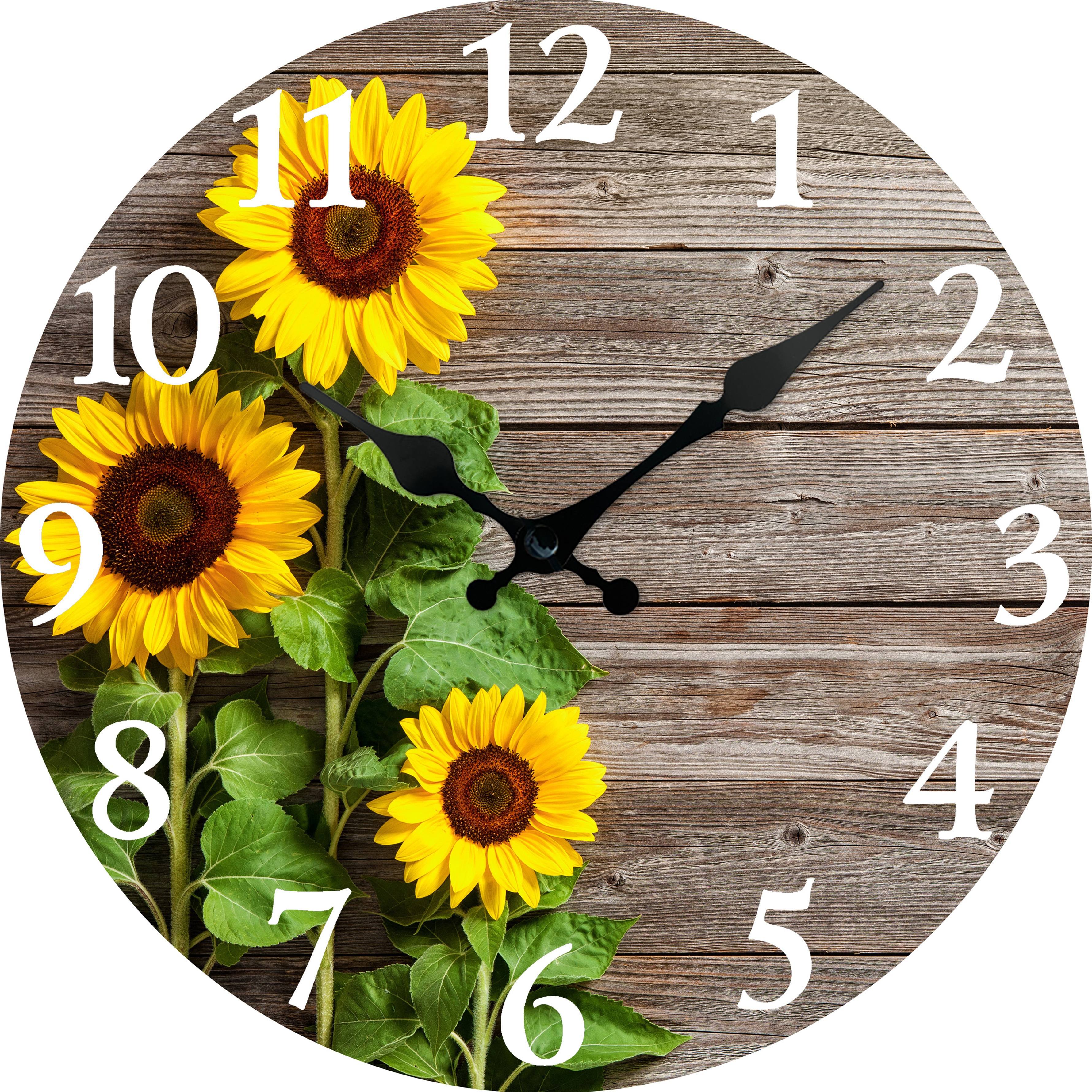 TEMU Rustic Sunflower-themed Silent Wall Clock - Decorative Round Wooden Clock With Vibrant , For Home Decor & Gift, Aa Battery Required (not