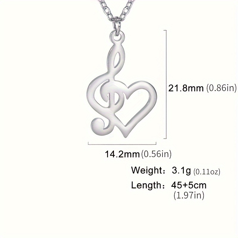 E-shop Herzförmige Halskette aus Edelstahl mit Notenschlüssel, Herren-Modeschmuck, romantisches Accessoire-Geschenk, durchbrochene Halskette mit