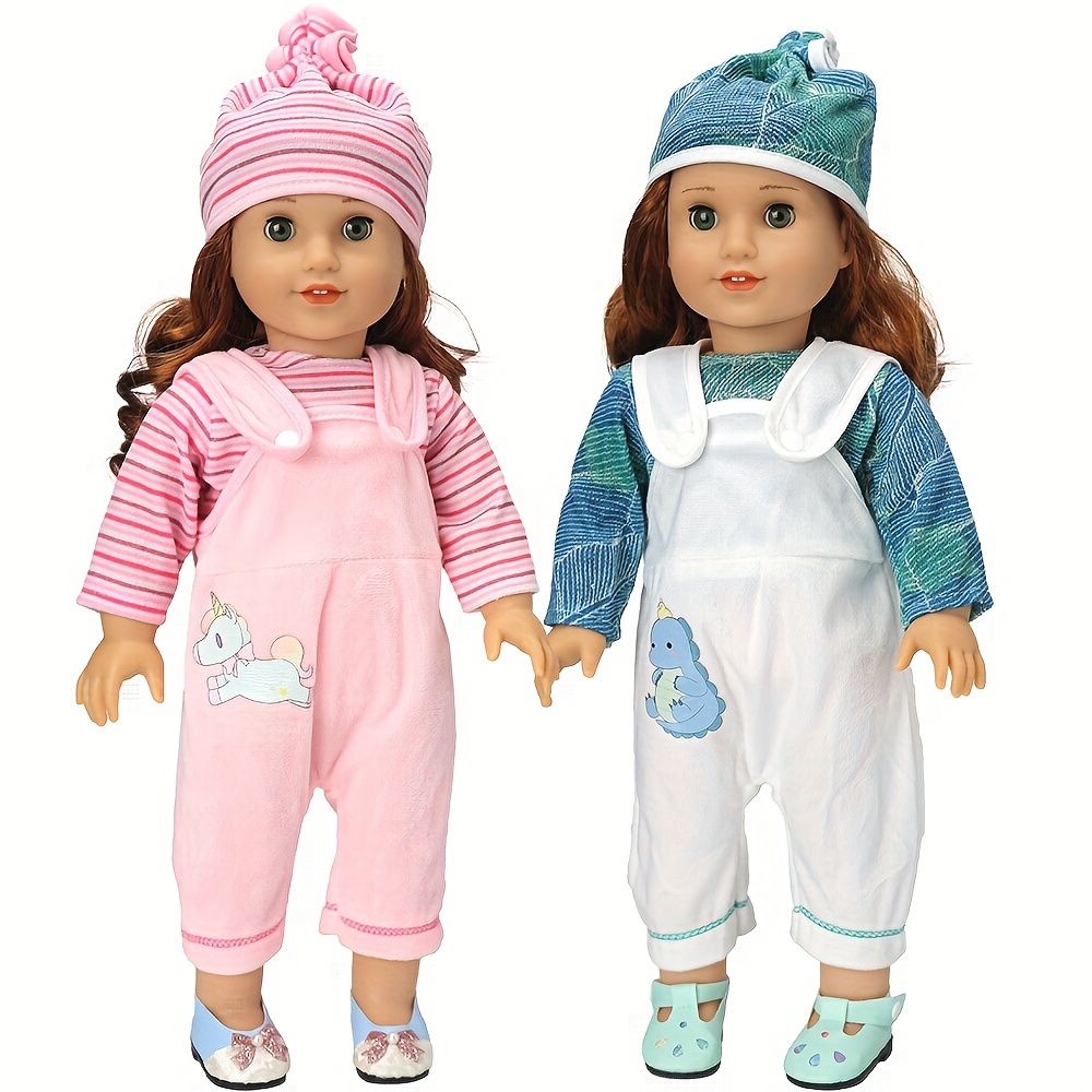 

3pcs/1 Set 18 In Top+bib Pants+cap, Doll Costume Accessories, Gift For Any Doll Lover, Christmas Gifts, Not Include Doll