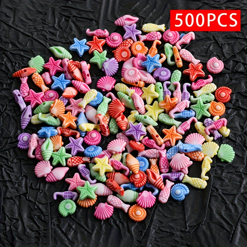 E-shop 500 Stück Acrylperlen mit lebendigem Ozean-Design, 10 mm - für Armbänder, Halsketten, Schlüsselanhänger und Bastelarbeiten | Bunte Seestern,