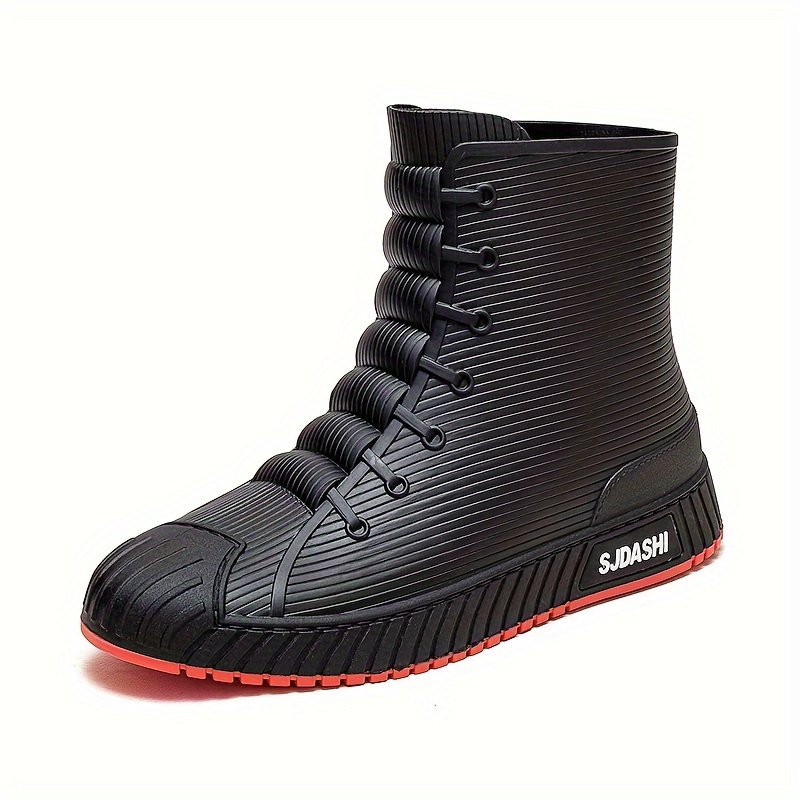 Stripes Print Round Toe Shoes, Women's Short Rain Water Fashionable Trend Boots,Temu