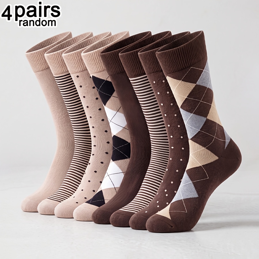 TEMU 4 Pairs Random Men's Business Crew Socks, Minimalist Stylish Comfortable Mid-calf Socks, Versatile British Style For Daily , Office & Gifting