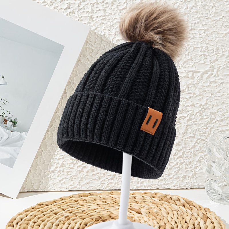TEMU Chapeau Femme 11 Étiquettes Pompon Bord Roulé Bonnet Femme Chapeau d'Hiver Chaud Chapeau Pull Chapeau Chaud Épais Grande Circonférence de