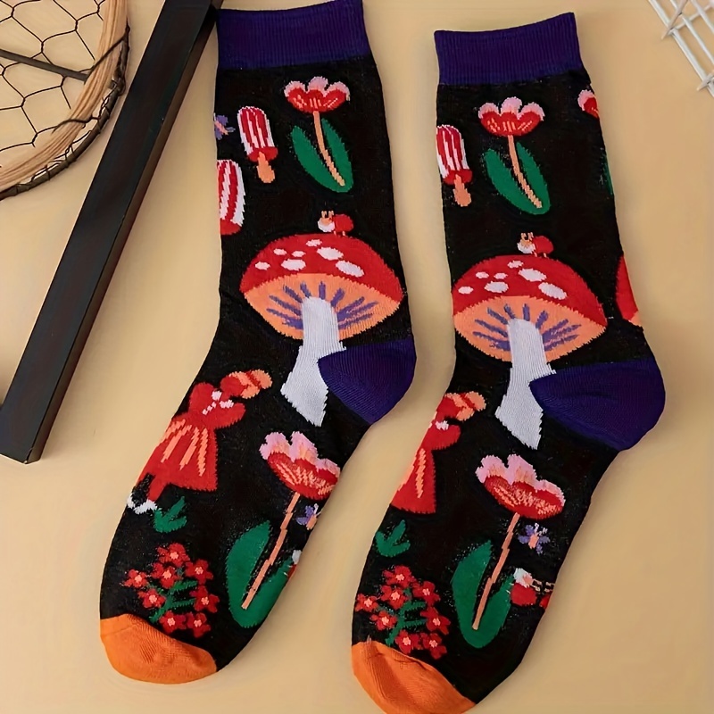 

Chaussettes à imprimé floral et , chaussettes mi-hautes originales et élégantes pour et l'hiver, bas et bonneterie pour femmes