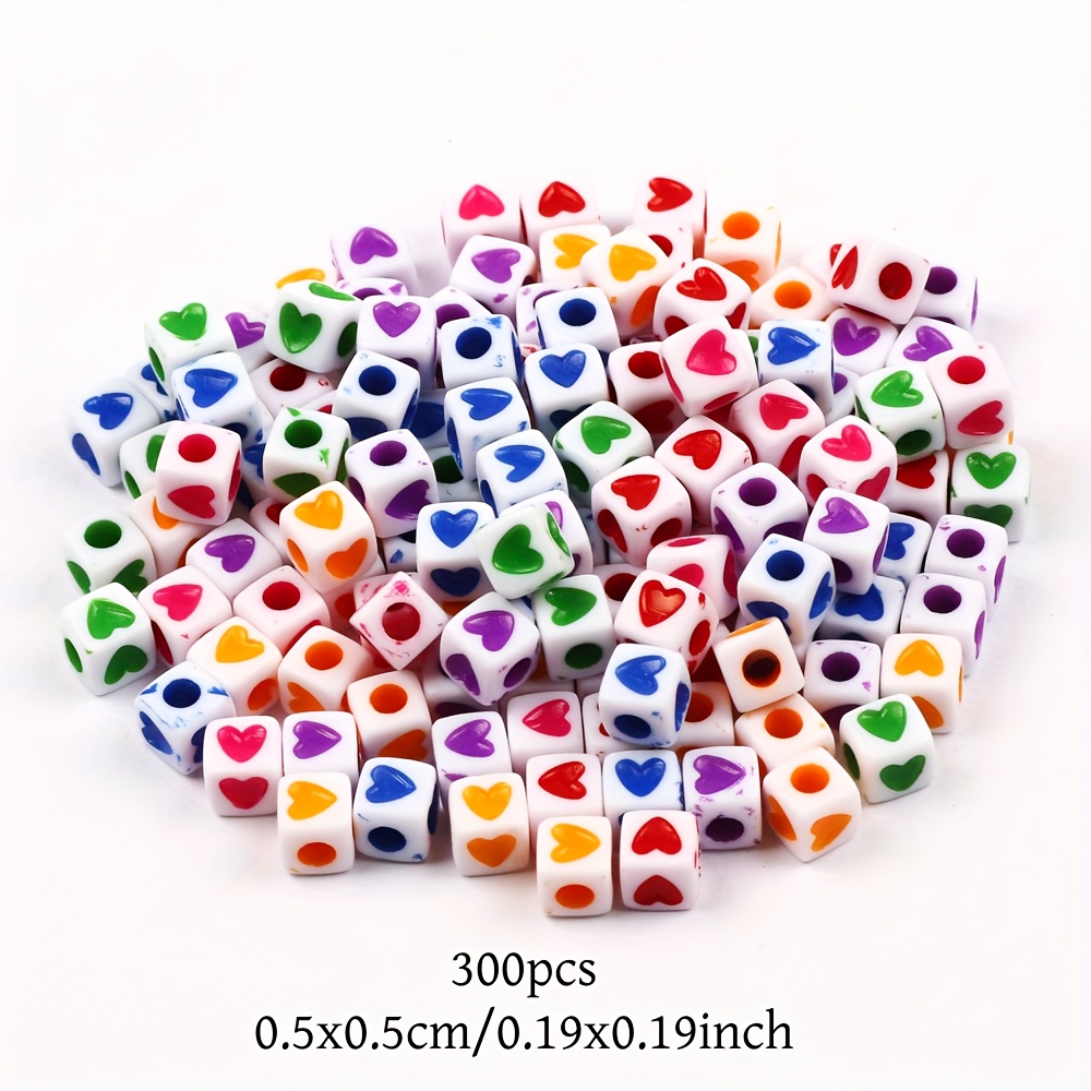 TEMU 300 pz Perline Quadrate a Cuore in Acrilico 5x5mm Colori , Perline Distanziali Sciolte con Motivo a Cuore per Creazione di Gioielli, Accessori