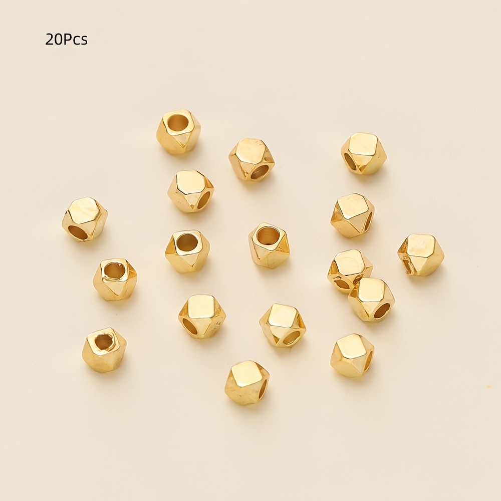 TEMU 20 piezas de cuentas esquineras de latón bañadas en oro de 14k/18k de 2x2mm, accesorios para hacer joyas, pulseras y collares DIY