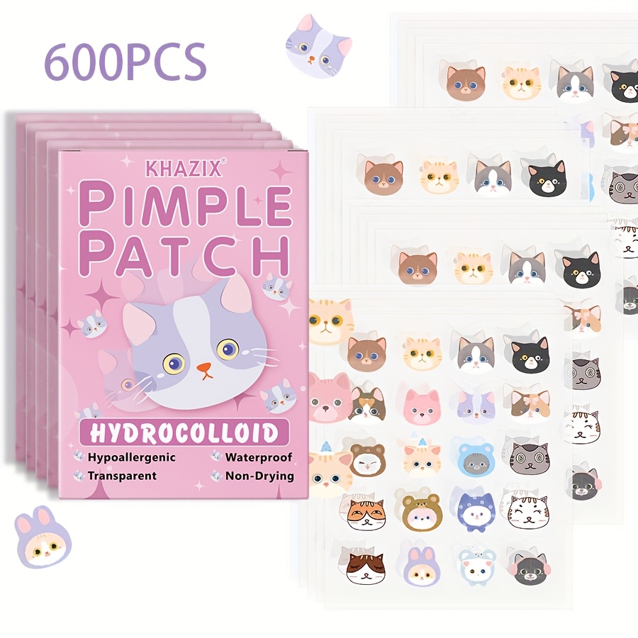 Image of 600pcs Cartoon Hydrocolloid Patchs - Cute Cats - Conceal Hidden Blemishes - Alcohol-free - Suitable For Types, Daily Skincare And Makeup Essentials