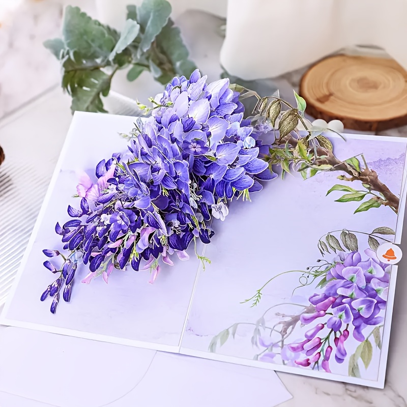 1pc 3d Wisteria Flower Branch Greeting Card - Pop-up For Mother's Day, Birthdays, Valentine's Day, Thanksgiving, Anniversaries, Weddings - Ideal Gift For Her, , Mom