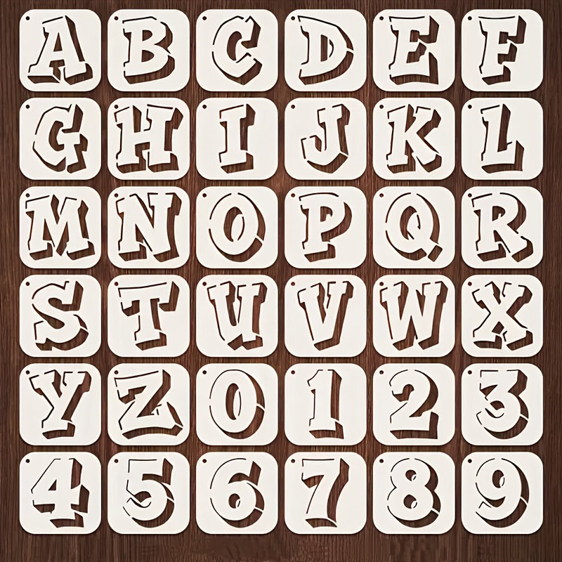 E-shop 36 Graffiti Buchstaben und Zahlen Schablonen | 3.94x3.94 Zoll Wiederverwendbare Bastelschablonen für Wandmalerei, Möbel, Fliesen, Stoff, Türen