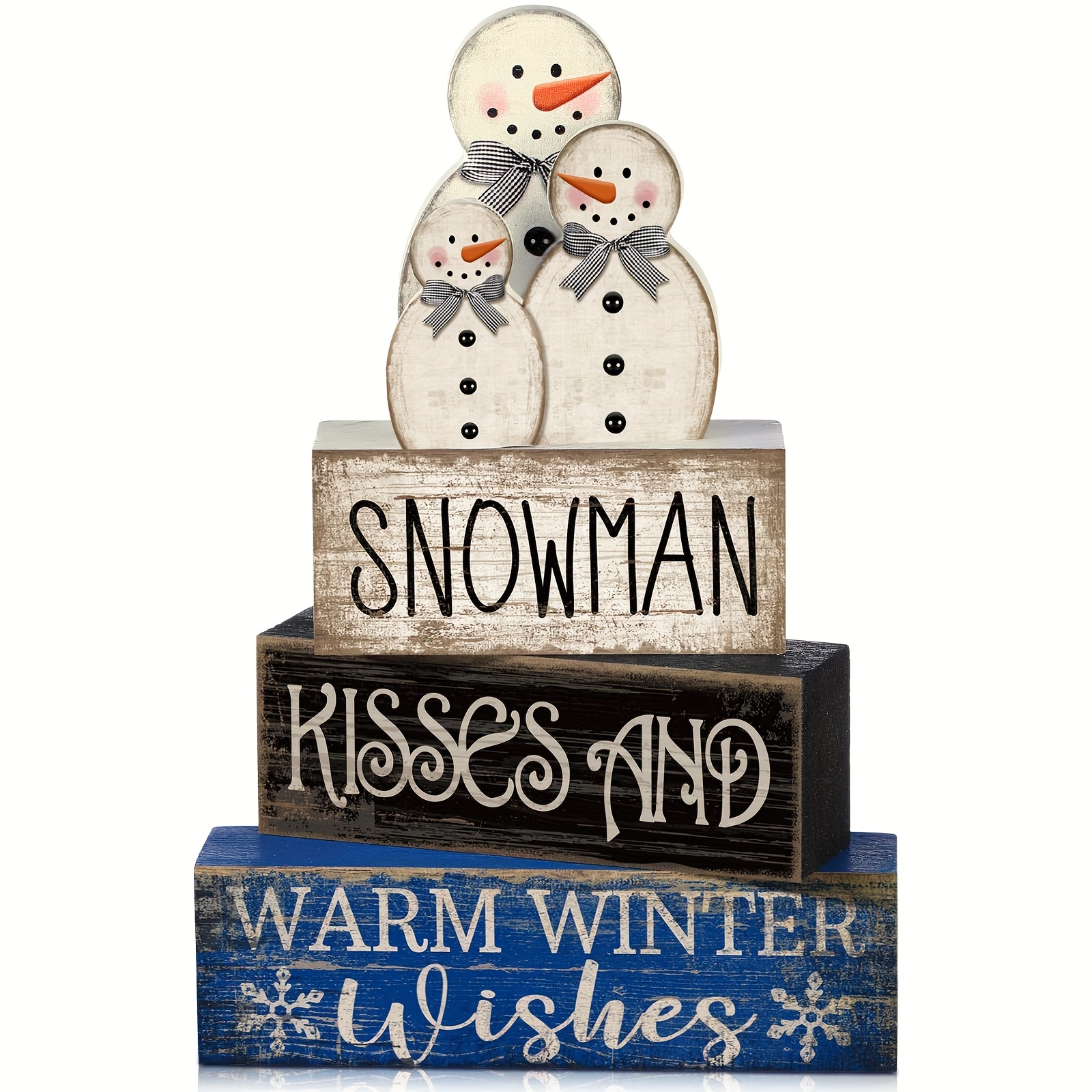 TEMU Rustic Wooden Winter Tiered Tray Decor - Snowman Party Table Centerpiece Block - Home Decor - Perfect Party Prop, Suitable For Christmas Decor,
