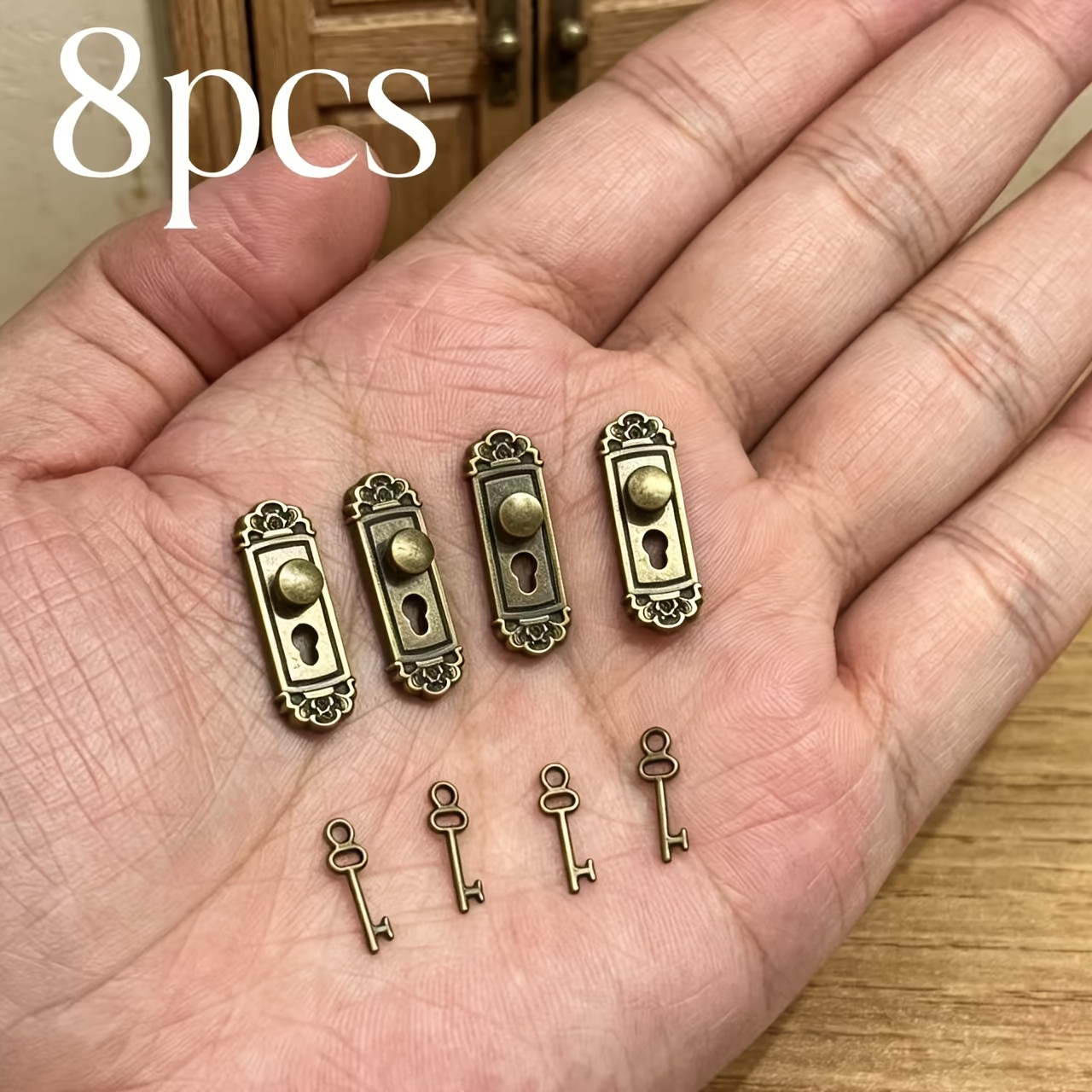 TEMU 8pcs, Mini Dollhouse Retro Lock And Key Set (including 4pcs Locks And 4pcs Keys), 1:12 Dollhouse Door Lock And Key, Simulation Design, Micro