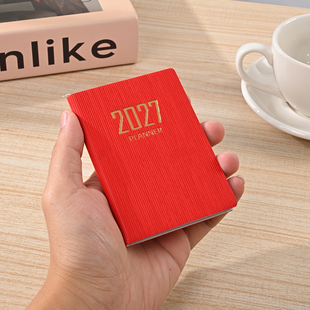 TEMU 1 Agenda inglese formato A7 per il 2027, taccuino settimanale da 64 fogli/128 , calendario agenda giornaliera 365 , mini agenda tascabile