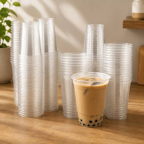 50 sets of transparent plastic cups with lids hot cold disposable coffee cups food grade thickened ice cream cups suitable for birthdays holidays halloween christmas new year travel in sizes 10 12 14 16 17 19 ounces