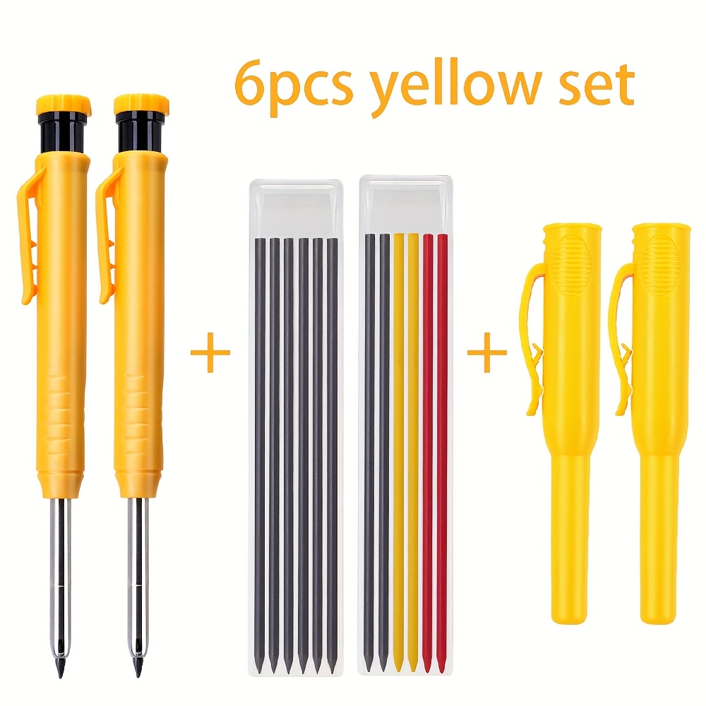TEMU Set Of 6 Solid For Carpenter Pencils (featuring Pen Cores), Includes A Built-in Sharpener, Sheath, And Hole Marking Tool Pens, Ideal For