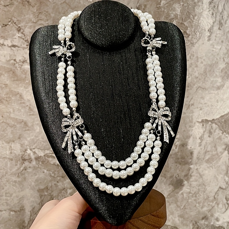 TEMU Vintage Necklace With Elegant Layered Collarbone Chain With Bow Decoration, Suitable For Daily Wear And Parties, Jewelry, Party Accessories