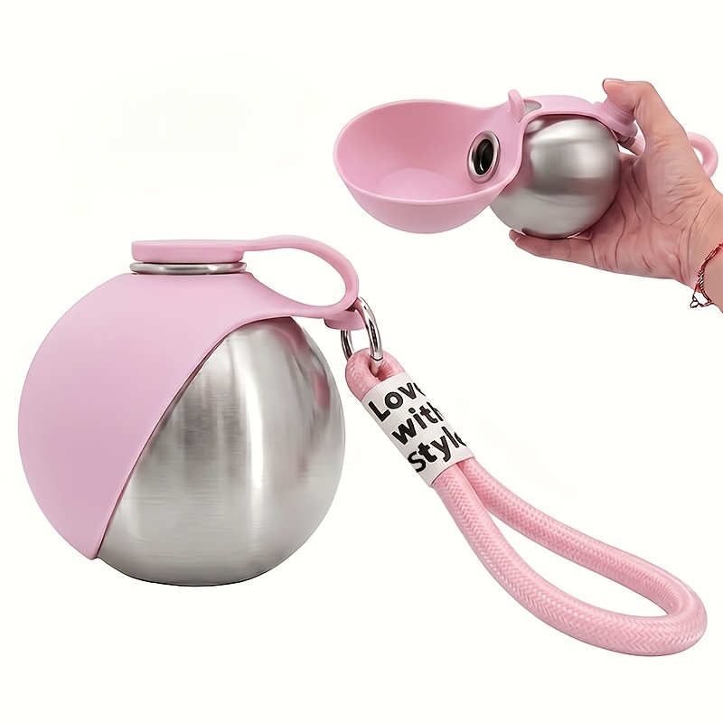 TEMU Portable Lanyard Pet Stainless Steel Water Bottle 9.64oz, Leak-proof Outdoor Drinking For Dogs, Collapsible Bowl Travel Mug For Cats And Dogs
