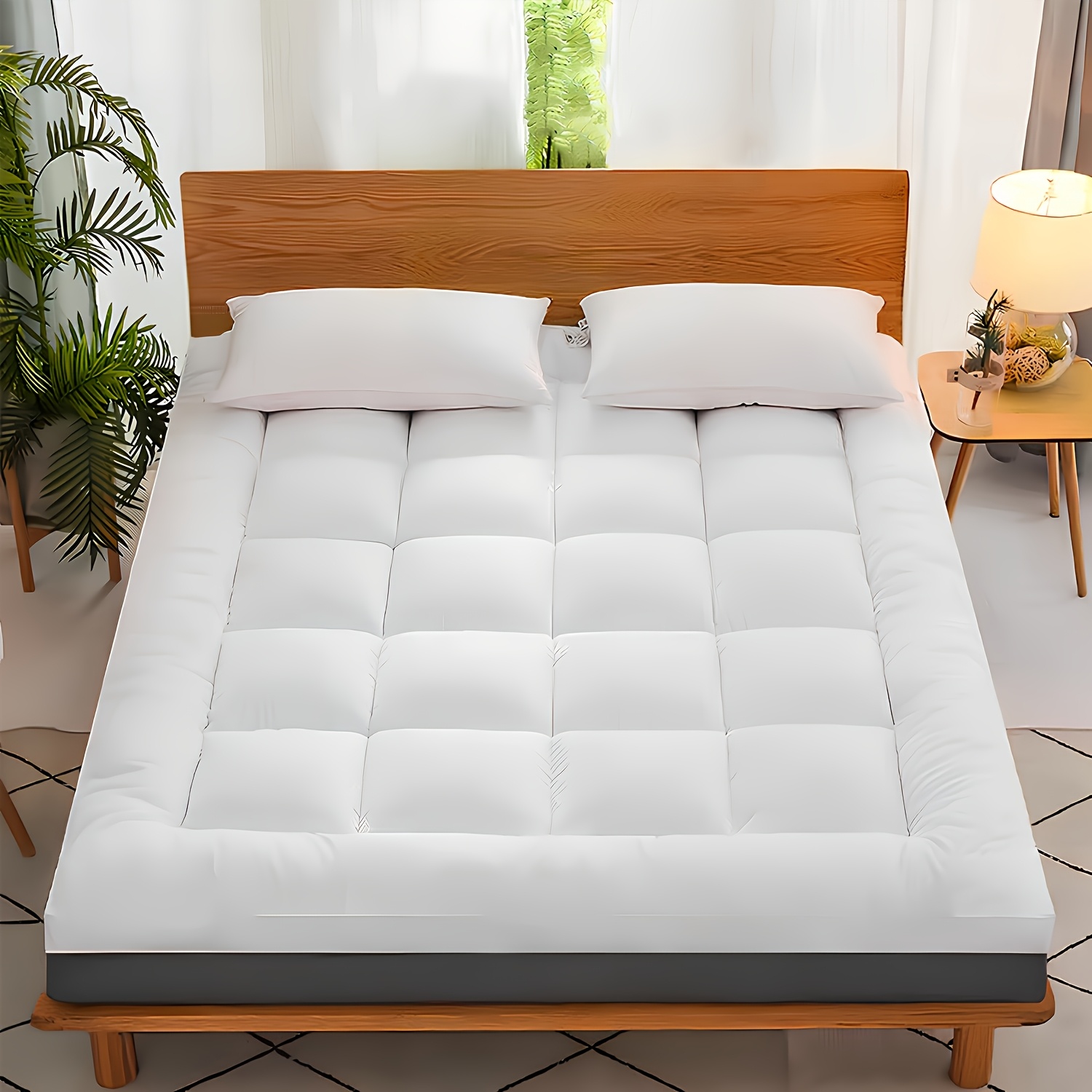 TEMU Mattress Topper 8cm Ramadan Mattress Topper 900gsm Made From Durable Microfiber, Featuring A Soft And Breathable Texture, Luxury For Bedroom, ,