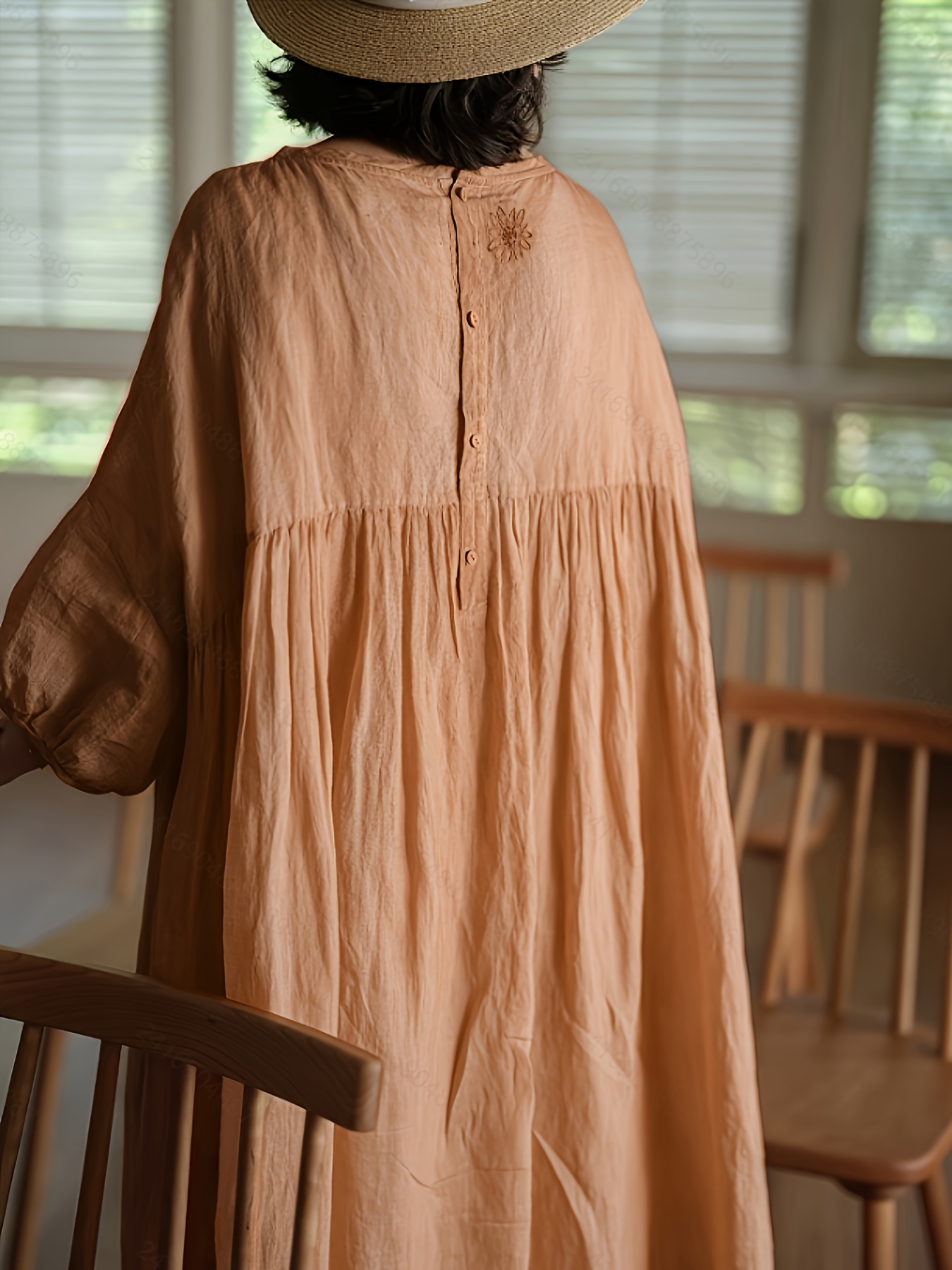 Plus Size Plus Size, Women'S Japanese Korean Style Maxi Dress Flowy  Loose Fit Long Dress, Elegant Beige/Neutral Tones, Non-Stretch Fabric for 